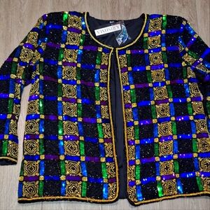 NEW Vintage Sequin-Beaded Hook Closure Formal Jacket Womans Sz 1XL